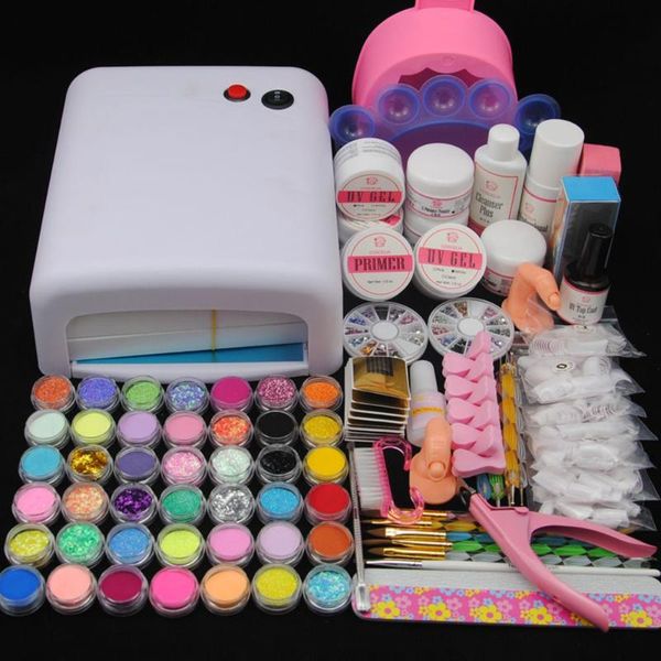 

nail art kit uv lamp acrylic powder nail kit glitter powder brush pen decoration manicure tool set