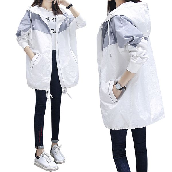 

fashion women patchwork color trench coat 2020 new spring autumn casual hooded medium long outerwear female windbreaker clothing, Tan;black