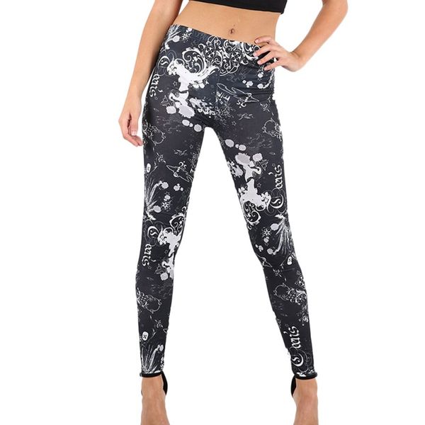 

halloween pumpkin light slim warm leggings fashion cat skeleton print pencil pants for women, Black
