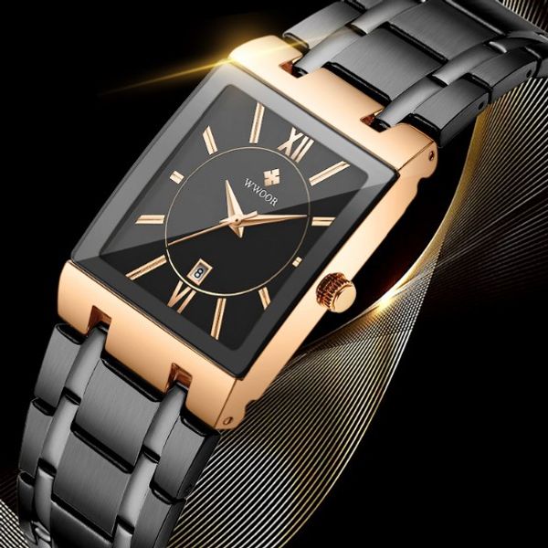 

one piece genuine brand square men's quartz watch of the couple, Slivery;brown