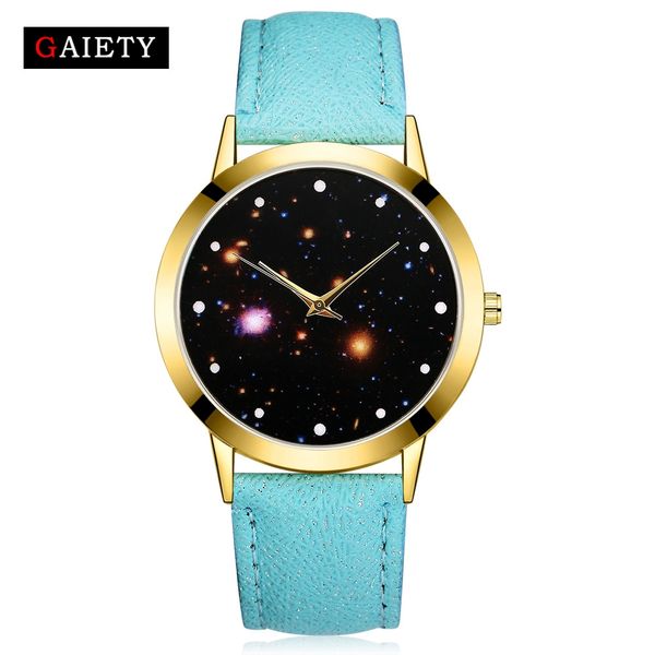 

2019 women fashion starry sky leather band analog quartz round wrist watch watches montres femmes f1, Slivery;brown