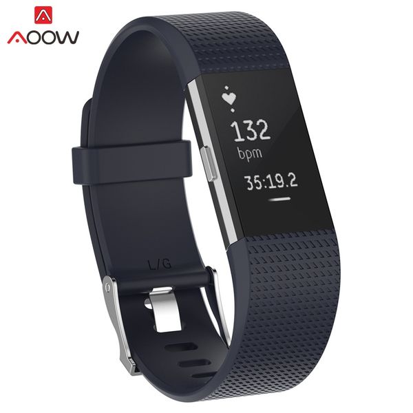 

aoow smart bracelet band for charge 2 soft silicone replacement sport watchband watch strap for charge2 s/l size, Black;brown