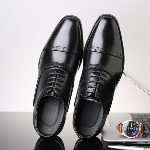 

2018 breathable man formal shoes fashion pu leather fashion men business dress loafers oxford pointy wedding shoes, Black