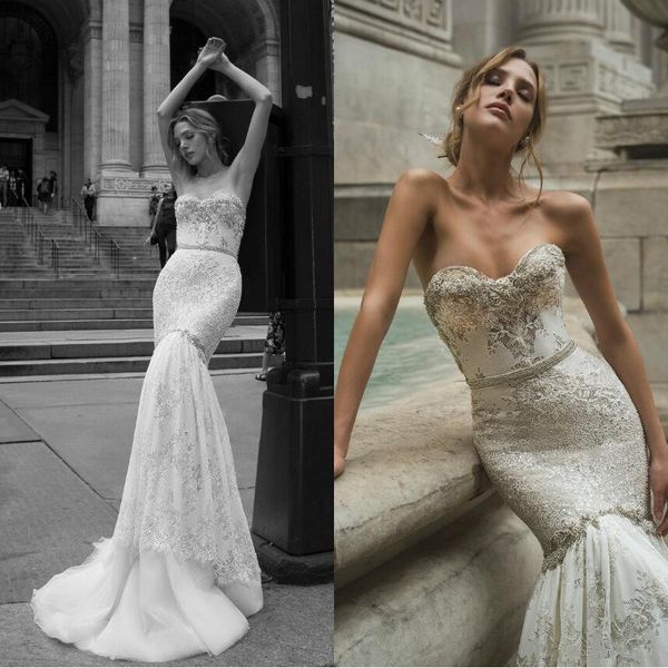 

нетта бен шабу русалка свадебные платья сексуальная милая кружева аппликации блестками свадебное платье дизайнер тюль летний пляж свадебные, White