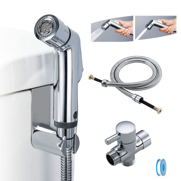 

two function toilet hand bidet faucet bathroom bidet shower sprayer brass t adapter 1.2m hose tank hooked holder easy install