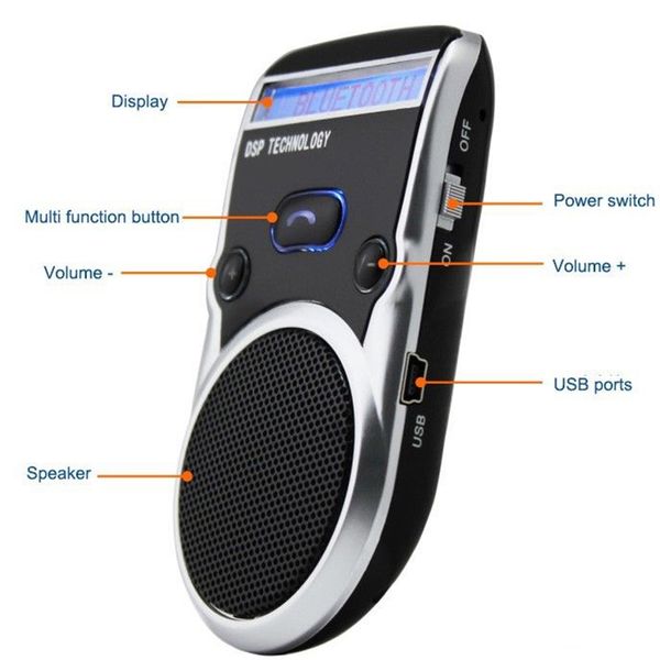 

solar powered lcd display bluetooth car kit handscalling device speaker