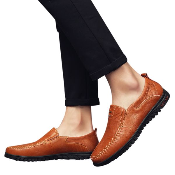 

summer 2019 men's large size business leather shoes non-slip soft fashion simplicity driving casual peas shoes, Black