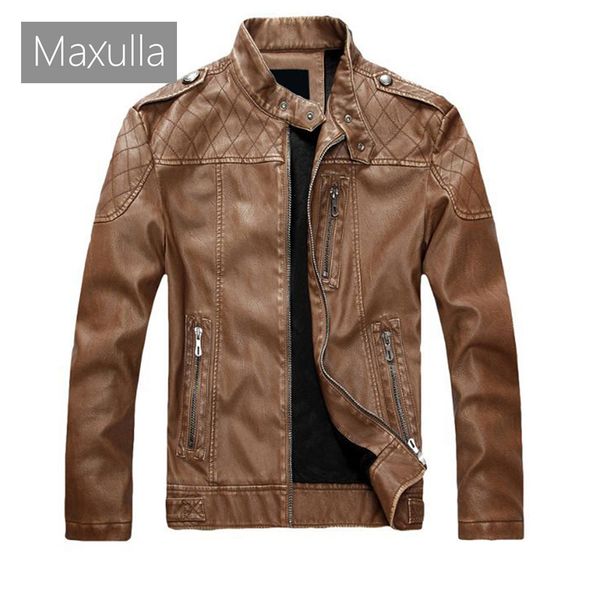 

maxulla autumn winter mens pu leather jacket casual slim fit motorcycle leather coats male thick faux coats clothing, Black