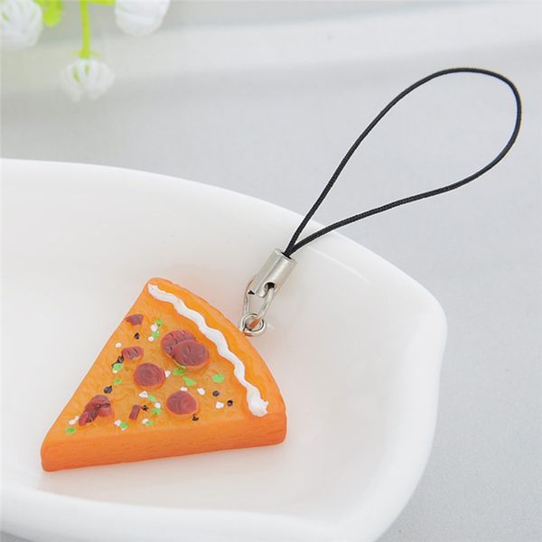 

1pc simulation pizza resin keychain phone bags ornaments creative present series accessories, Silver