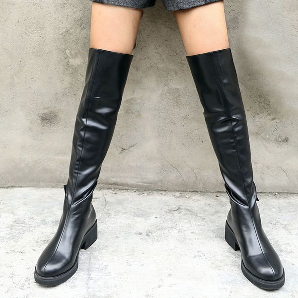 

doratasia wholesale 2020 chunky heels over the knee boots woman shoes zip up add fur winter women shoes riding boots, Black