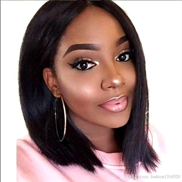 

парик дешевого короткого боб парик шнурка прямого человеческих волос бразильского remy коротких lace фронтальной закрытие humain волосы с во, Black