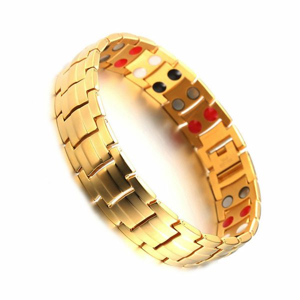 

gold color healthy bio energy bracelet for mens stainless steel magnet bracelets male jewelry, Black