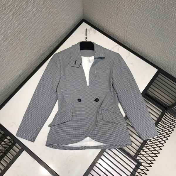 

2019 new ladies fashion long-sleeved lapel check retro small suit 0728, Black;brown