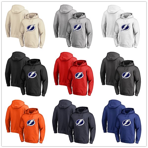 

Men's Tampa Bay Lightning Fanatics Branded Black Ash White Red Orange embroidery Primary Logo Pullover Hoodies long Sleeve Outdoor Wear