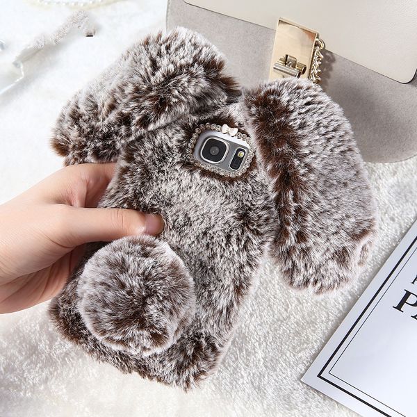 

glitter rabbit fluffy fur phone case for samsung galaxy s20 ultra s9 s8 plus s7 edge s10e s10 plus note 10 soft diamond cover