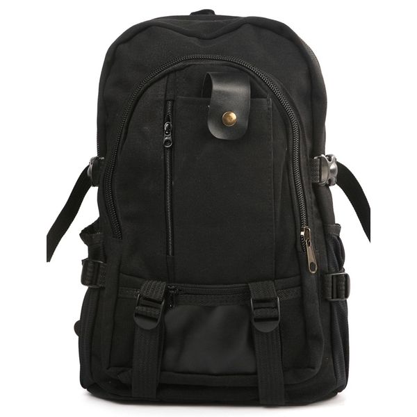 

men vintage canvas backpack rucksack satchel hiking bag outdoor bag (black