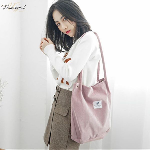 

women corduroy tote ladies casual shoulder bag foldable reusable shopping beach bag female handbag high capacity