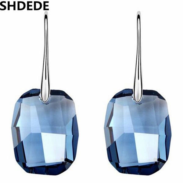 

shdede big blue crystal from swarovski long drop dangle earrings for women vintage fashion jewelry -5322, Golden