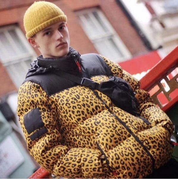 

18fw leopard down jacket hooded nuptse jacket deciduous leaves print nuptse coats couple coat winter outerwear fashion hfttyrf024, Black