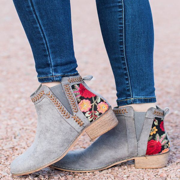 

classic women ankle boots autumn winter female slip on women causal ankle boots platform shoes woman flats plus size 35-43, Black
