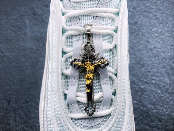 

new 97s mschfs x inris jesus shoes mens womens running shoes air crucifix wool 60cc holy water designers sports outdoor sneakers with box, White;red