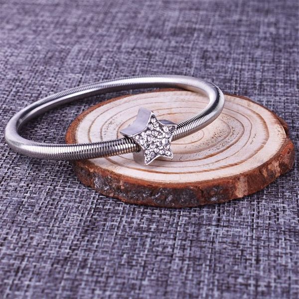 

wholesa trendy silver plated bracelet bangle charm round metal pentagon bead chain bangles jewelry for women friend, Black