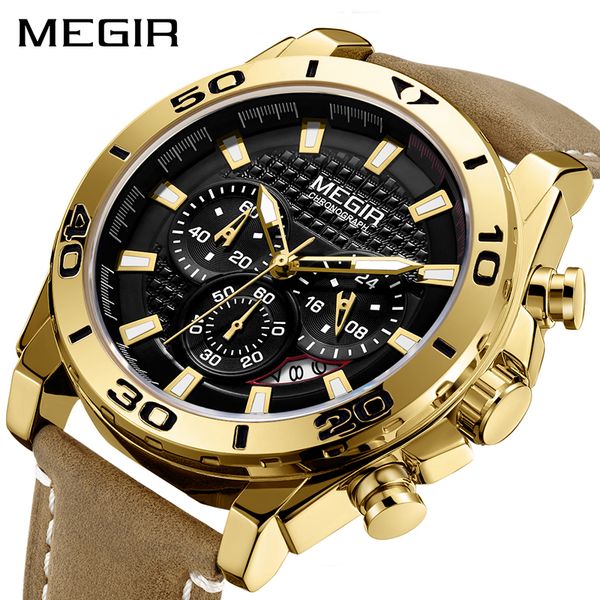 

relojes 2019 megir watch men fashion sport quartz clock mens watches brand luxury waterproof watch hour relogio masculino, Slivery;brown
