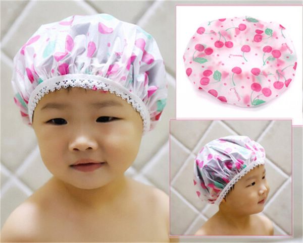 

2 pcs kids shower cap waterproof elastic bath hat cleaning hat cute