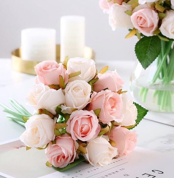 Acheter Fleurs Roses 12 Pièces Bouquets De Mariage Pour La Mariée Centre De Table De Mariage Fleurs Artificielles Soie Rosefloyd Bouquet De Mariée