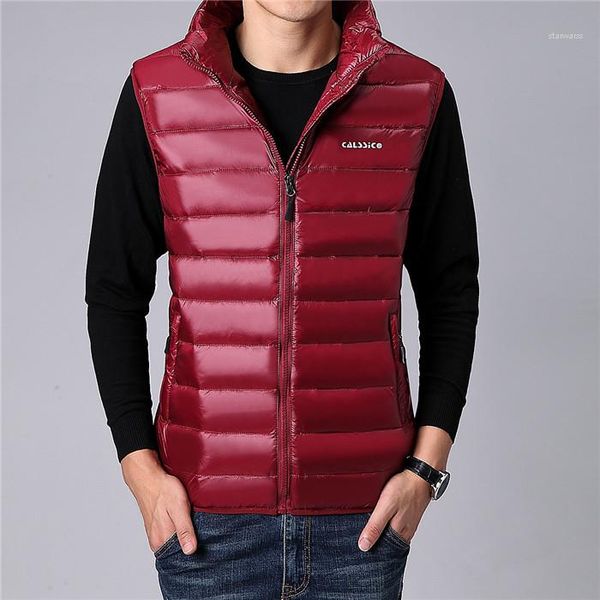 

style fashion casual apparel mens winter designer down solid color stand collar sleeveless homme clothing warm, Black