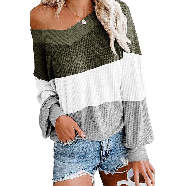 

ladies patchwork women sweater v neck autumn tunic casual fashion sweatshirt spring long sleeve pullovers loose knitted, White;black