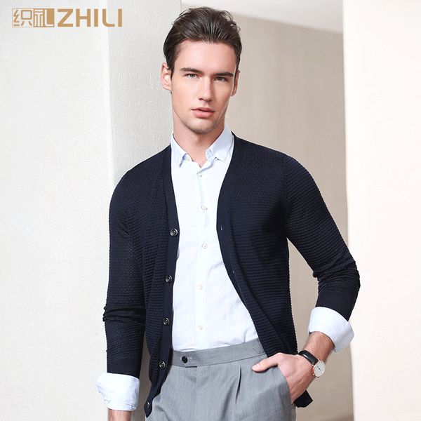 

zhili men's pure color button down knit cardigan, White;black