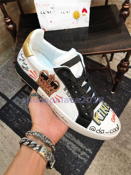 

d homme men women comfort casual shoes king of love fashion luxury designer chaussures segui amore tide leather crown sneakers, Black