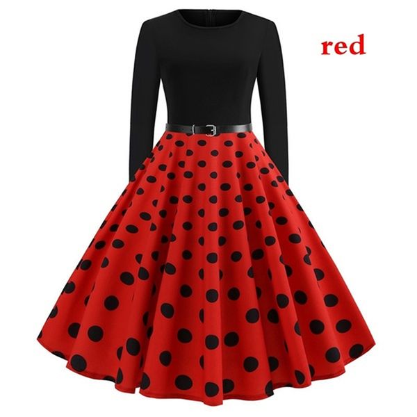 

charming vintage dress women winter o-neck dots vintage evening party dress flare dresses vestidos de verano, Black;gray