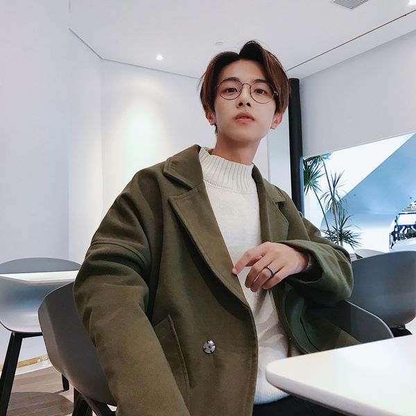 

men's windbreaker 2019 autumn and winter new long section warm loose loose material coat youth personality trend men's clothing, Black