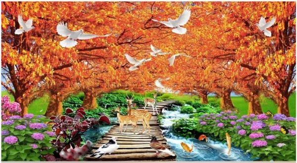 

3d wallpaper custom p fantasy forest flowers sika deer scenery background home decor room 3d wall murals wallpaper for walls 3 d