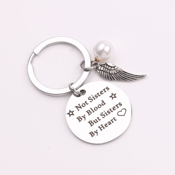 

friends keychain keyring "not sisters by blood but sisters by heart" friendship jewelry gift for women girls, Silver