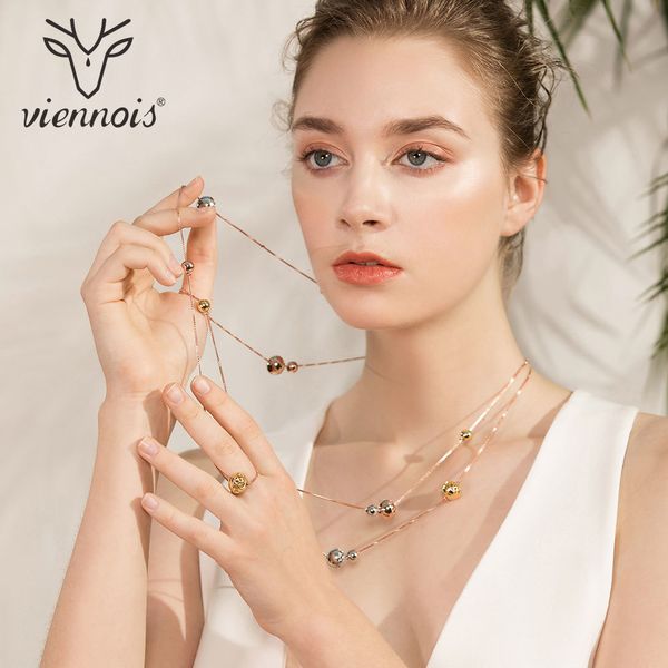 

viennois new round sweater chain rose gold long necklace for women trendy style female party jewelry, Silver