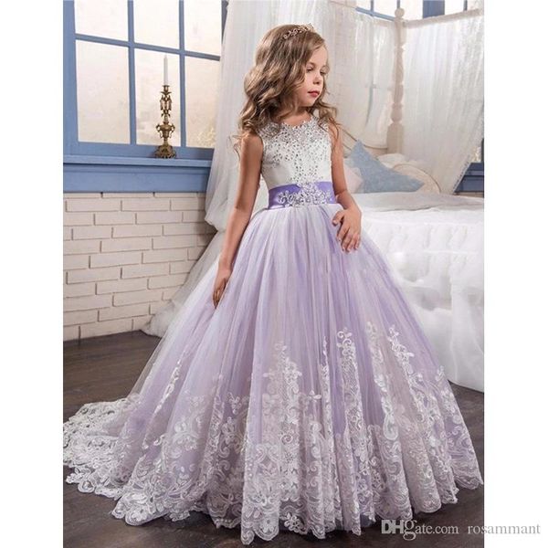 

elegant flower girl dresses jewel pageant dresses appliques beads bow ball gown first communion dresses for girl kids evening gown, White;blue