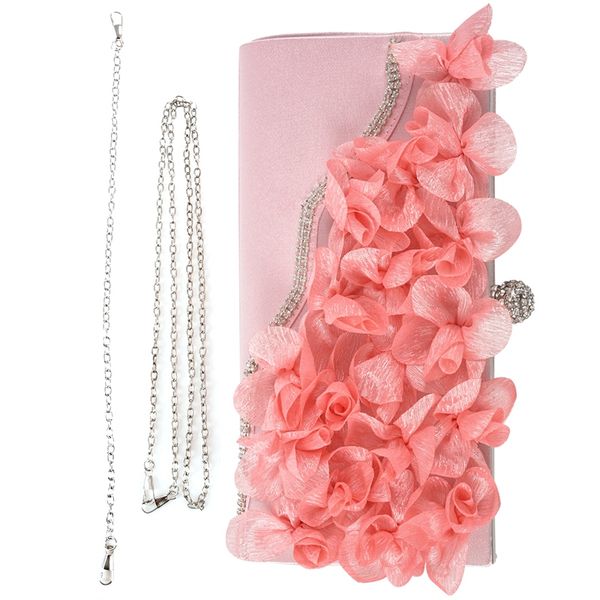 

lady satin clutch bag flower evening party wedding purse chain shoulder handbag