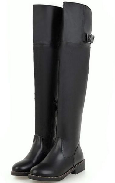 

sapato feminino women boots knee high matin shoes woman square low heels winter autumn booties gladiator chaussure zip xz181618, Black