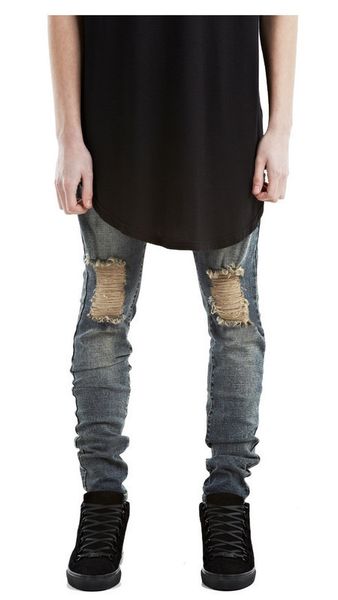 

slim jeans for men business denim pants men hole jean hombre, Blue