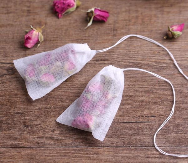 

100pcs pack tea bags 5.5*7cm non-woven fabric empty scented teabags with string heal seal filter for herb loose tea bolsas kitchen drinkware