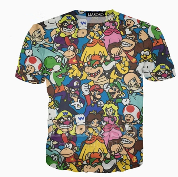 

2019 новые горячие мода аниме мультфильм super mario bros 3d цветная печать женщины мужчины футболка casusl мода лето о-образным вырезом топ, White;black
