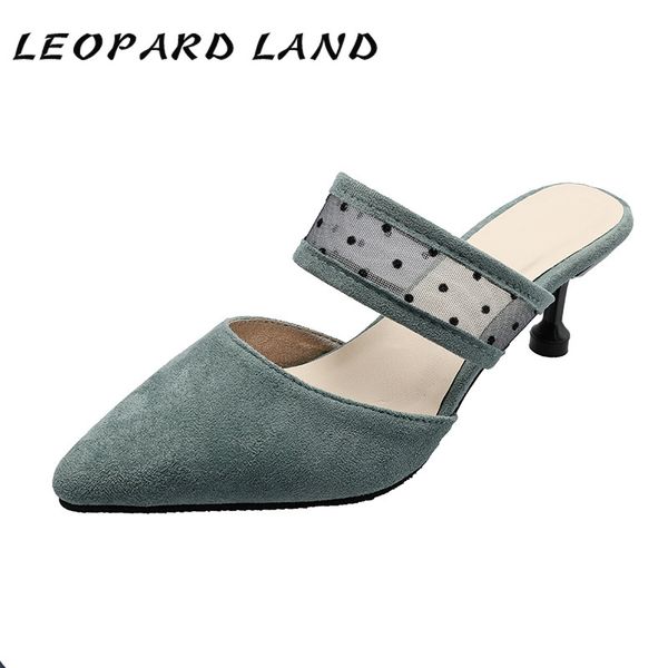 

leopard land lace high-heeled fashion slippers small size fine-heeled slippers women's single high heels sandals women sgll, Black
