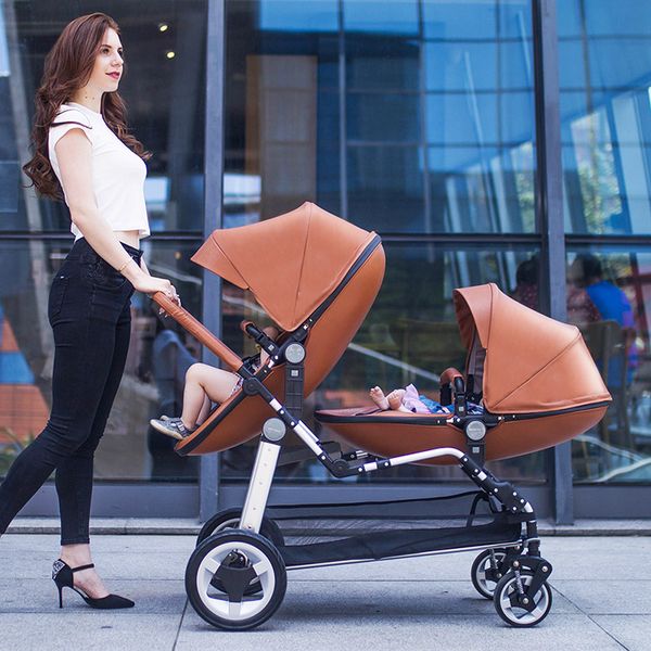 

twin baby stroller high landscape eggshell double pram folding light kid carriage semaco