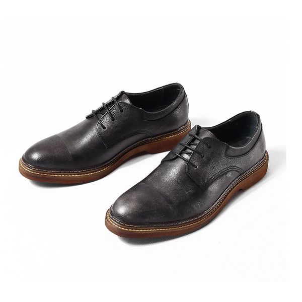 

genuine leather formal oxfords shoes men business dress suit shoes brand bullock thick sole lace-up wedding party shoes e35, Black
