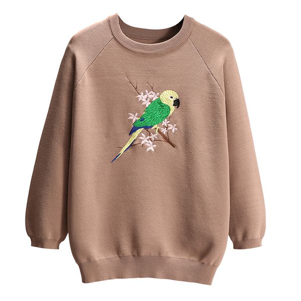 

autumn spring women sweater o-neck floral bird embroidery sweaters long sleeve knitted pullover women clothing ta2906, White;black