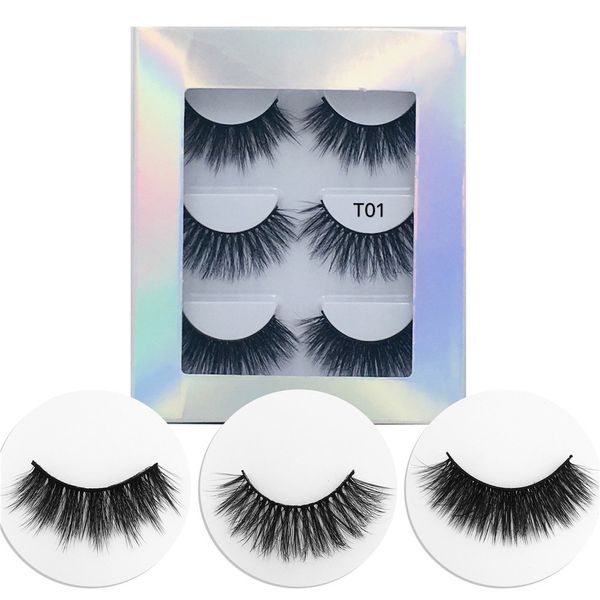 

6 styles t series 3pcs/lot make own brand private label faux mink eyelashes vendor silk fake lashes 3d real mink eyelashes