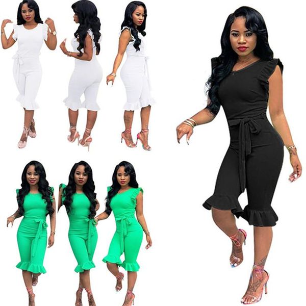 

fashion women jumpsuit short sleeve t-shirt rompers solid color falbala fashion jumpsuits summer one-piece bodysuit night club clothes, Blue